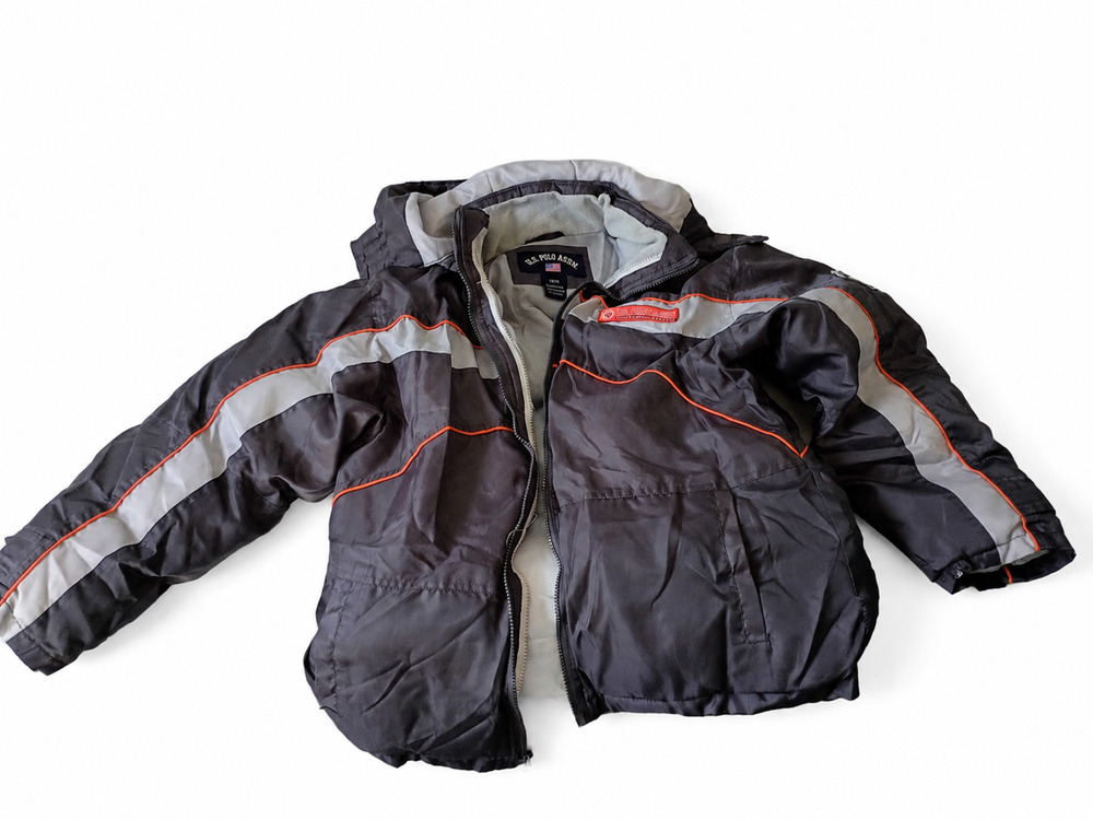 U.S. Polo Assn Boys Large 14/16 Gray Hooded Fleece Lined Winter Jacket